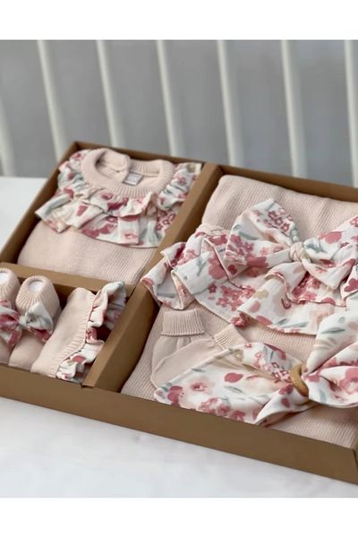 Nipperland 100% Organic Cotton Baby Girl Flower Patterned Knitwear Set of 6 0-3Months Newborn Hospital Release