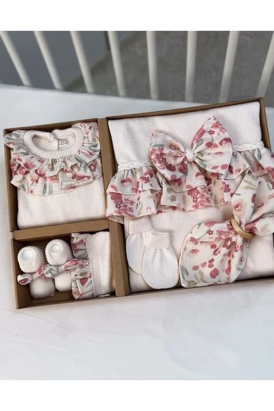 Nipperland 100% Organic Cotton Baby Girl Flower Patterned Knitwear Set of 6 0-3Months Newborn Hospital Release