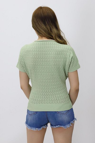 K-ODEA BUTİK Women's Green Short Sleeve Knitted Sweater - Summer Breathable Thin Sweater