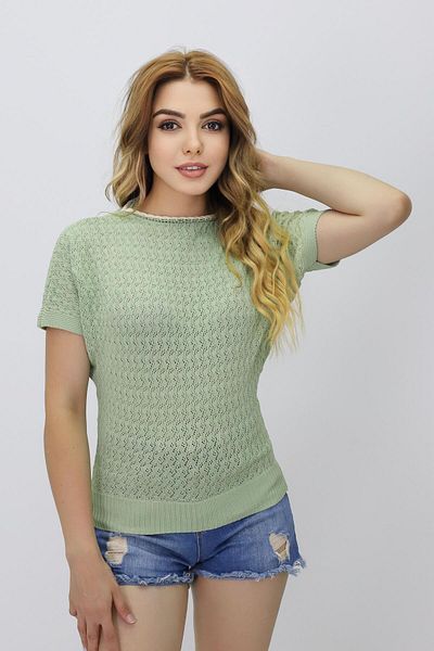 K-ODEA BUTİK Women's Green Short Sleeve Knitted Sweater - Summer Breathable Thin Sweater
