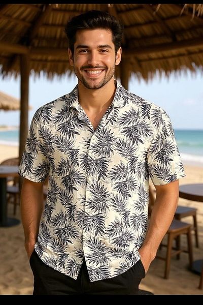CANMODA Night Palm – Relaxed Fit Men's Shirt - White - Th348