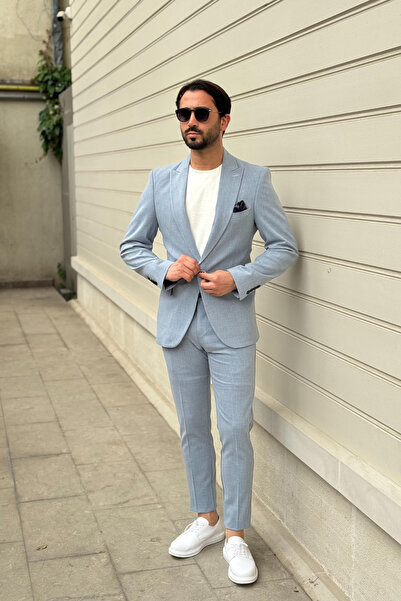thesunfyre ERKEK Slim Fit Dar Kesim Mono Yaka Düz Klasik Ceket