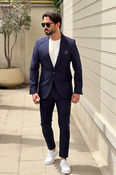 thesunfyre Erkek Slim Fit Dar Kesim Mono Yaka Düz Klasik Ceket