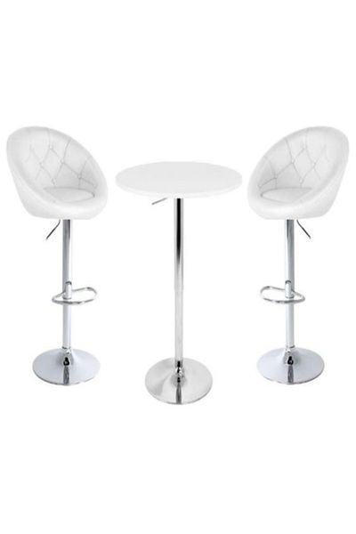 AWF AL WADI FURNITURE Bar Chairs Stools Tufted Back Large Cushion Seats with Round MDF Top Bar Table Chrome Base, White