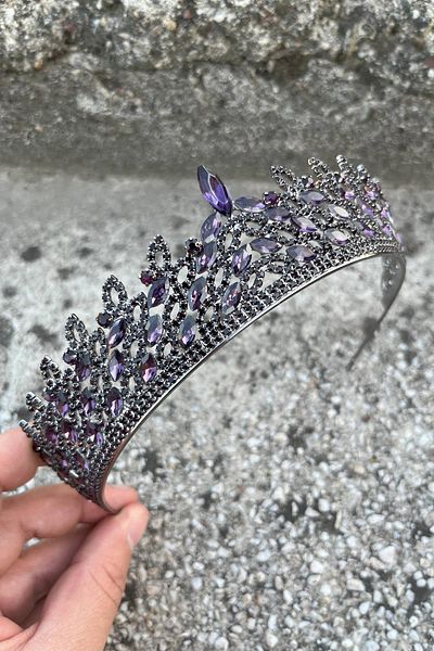 Hobigram Amara Special Design Crown – Purple Stone Henna, Hair Accessory for Engagement, Wedding