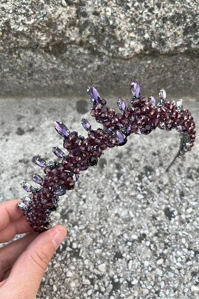 Hobigram Thalia Model Purple Crown – Bridal Henna Wedding Evening Dress with Stones for a Showy Hair Crown