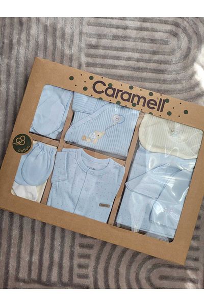 Caramell İncibaby Soft Color Premium 100% Cotton 10-Piece Baby Boy Hospital Exit Set