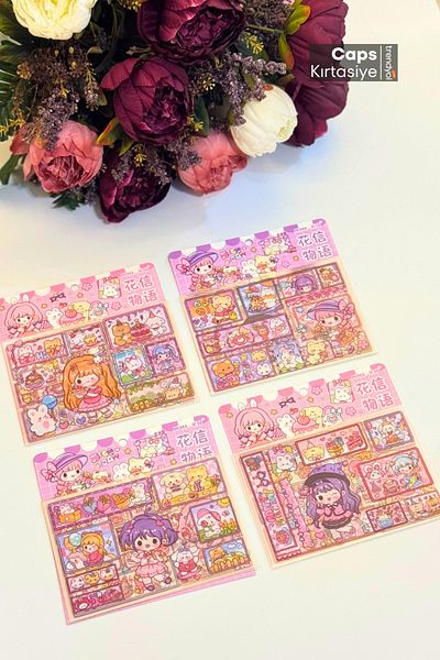 caps anlarınızı paylaştığınız ortağınız Kawaii Girl & Cute Animal Themed 32 Sheets Sticker Set Phone, Laptop, Water Bottle, Bicycle Sticker