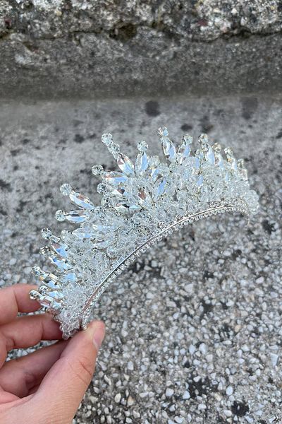 Hobigram Daisy Stone Bridal Tiara – Silver Henna Wedding Crown Model, Hair Accessory