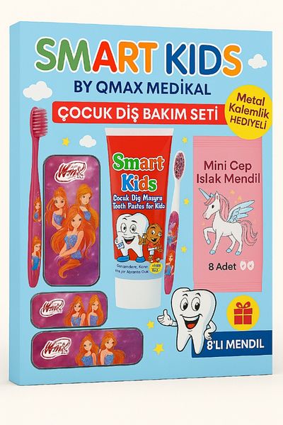 DERMASTUDİO مجموعة العناية بالأسنان معجون أسنان + فرشاة أسنان + حامل أقلام معدني + 8 مناديل مبللة