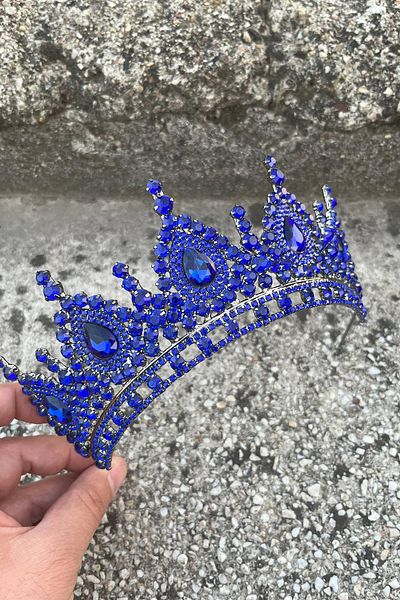 Hobigram Eveline Saks Blue Princess Crown – Sparkling Bridal Wedding Evening Dress for Sparkling Crown Model