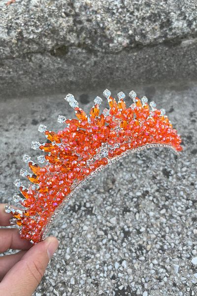 Hobigram Daisy Stone Bridal Tiara – Orange Henna Wedding Crown Model, Hair Accessory