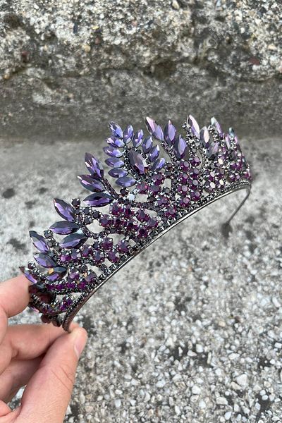 Hobigram Madeline Purple Evening Dress Crown – Wedding Henna Engagement Crown with Stones, Bridal Accessory Model