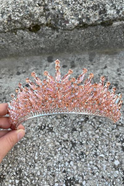 Hobigram Daisy Stone Bridal Crown – Powder Henna Wedding Crown Model, Shiny Hair Accessory