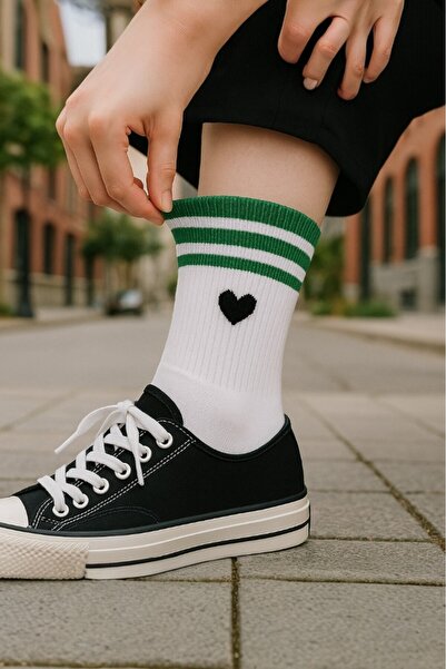 Hitit Socks Дамски 5 чифта висококачествени тенис чорапи с раиран сърцевиден мотив