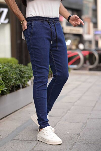 Fashion İstanbul Men's Elastic Regular Fit Jeans Pant Dark Blue