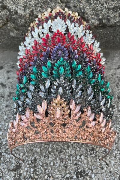 Hobigram Madeline Purple Evening Dress Crown – Wedding Henna Engagement Crown with Stones, Bridal Accessory Model