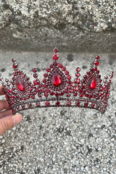 Hobigram Eveline Burgundy Princess Crown – Sparkling Bridal Wedding Evening Dress for Sparkling Crown Model