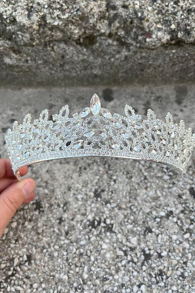 Hobigram Amara Special Design Crown – Silver Stone Henna, Hair Accessory for Engagement, Wedding