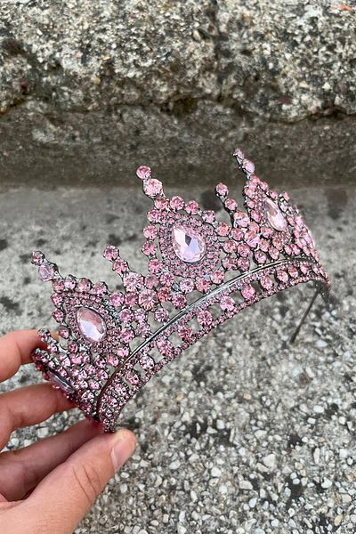 Hobigram Eveline Pink Princess Tiara – Sparkling Bridal Wedding Evening Dress for Sparkly Tiara Model