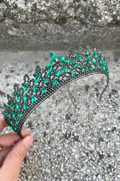 Hobigram Amara Special Design Crown – Green Stone Henna, Hair Accessory for Engagement, Wedding