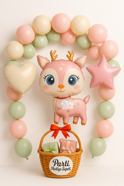 parti hediye sepeti Tatlı Geyik 1 Yaş Kız Doğum Günü Konsepti