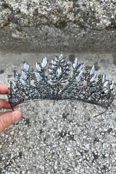 Hobigram Madeline Anthracite Evening Dress Crown – Wedding Henna Engagement Crown with Stones, Bridal Accessory Model