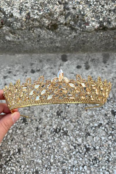 Hobigram Amara Special Design Crown – Gold Stone Henna, Hair Accessory for Engagement, Wedding