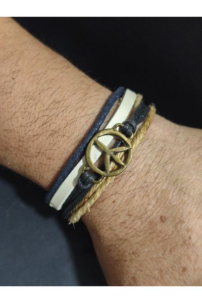 enyatakı Peace Sign Model Original Leather Rope Bracelet