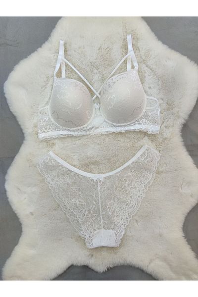 Love Angels Lace Detailed Unpadded Cross Drawstring Underwire Bra Panty Set - Underwear Set
