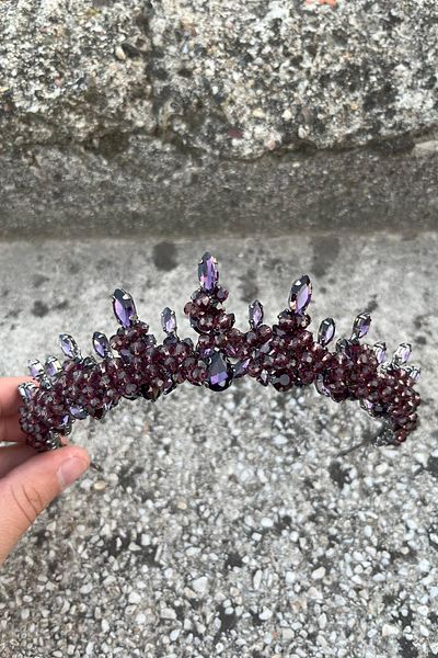 Hobigram Thalia Model Purple Crown – Bridal Henna Wedding Evening Dress with Stones for a Showy Hair Crown