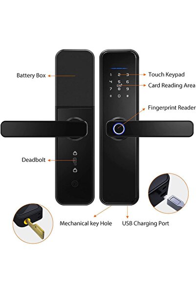 TAFASSELL قفل باب أمامي ذكي إلكتروني- 5 وظائف: بصمة الإصبع، مزلاج رقمي، دائرة كهربائية ذكية