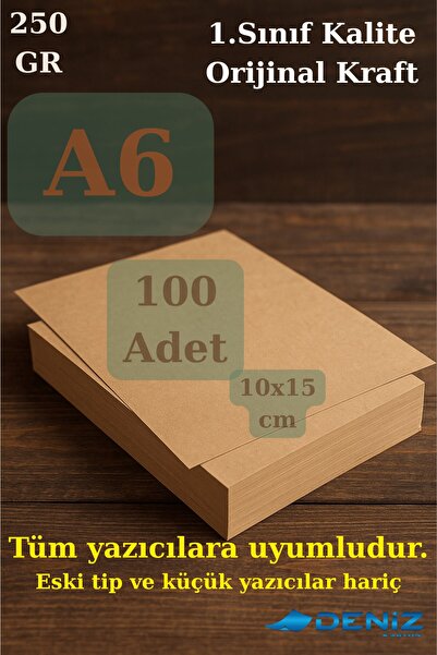 Deniz Karton 100 Adet Orijinal Kraft A6 Boy - 250 gr - Davetiye Kartı- Kraft ...