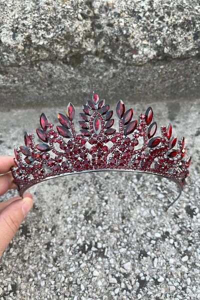 Hobigram Madeline Burgundy Evening Dress Crown – Wedding Henna Engagement Crown with Stones, Bridal Accessory Model