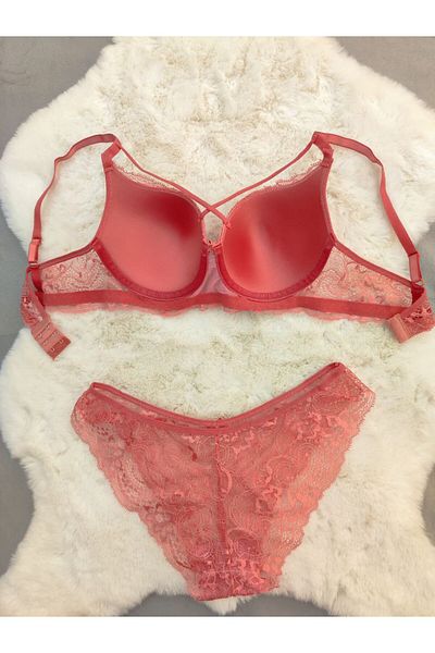 Love Angels Lace Detailed Unpadded Cross Drawstring Underwire Bra Panty Set - Underwear Set