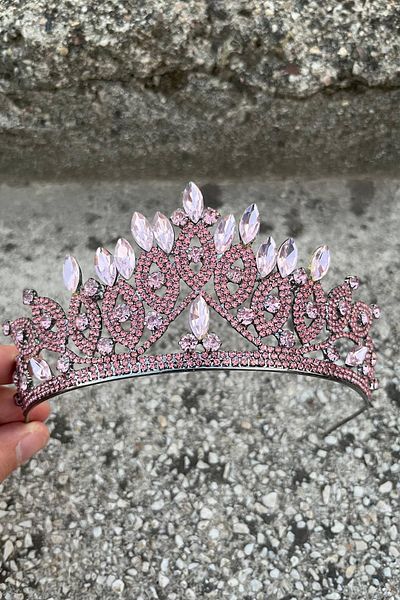 Hobigram Grace Pink Crown – Sparkling Stone Bridal Henna Crown, Wedding Evening Dress Accessory Model