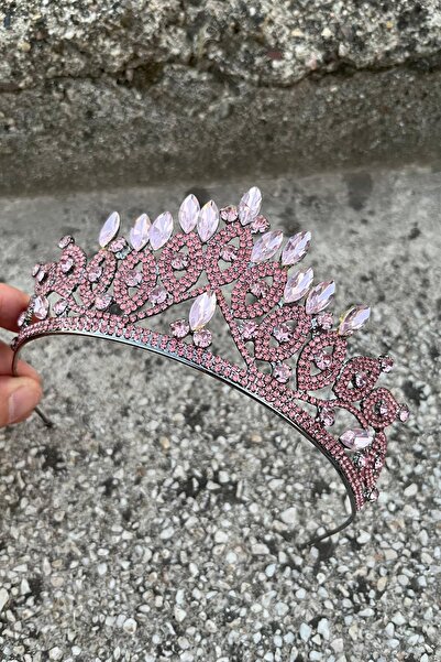 Hobigram Grace Pink Crown – Sparkling Stone Bridal Henna Crown, Wedding Evening Dress Accessory Model