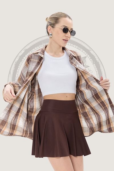 Hney Brown Women's High Waist Tights Shorts Skirt – Gathering – Suitable for Sports and Daily Use