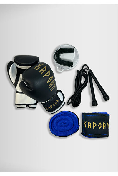 Kapgan Spor Boks Kick Boks Eldiven Bandaj Dişlik ve Atlama ipi 4'lü Set