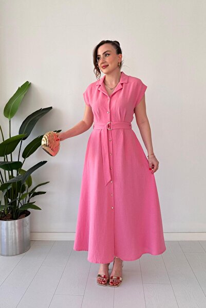 MaziButik Linen Shirt Dress Pink