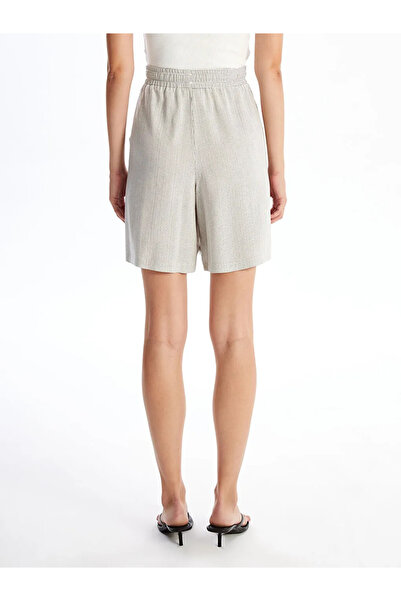 LC Waikiki LCWAIKIKI Classic Mavi Beli Lastikli Keten Karışımlı Kadın Şort