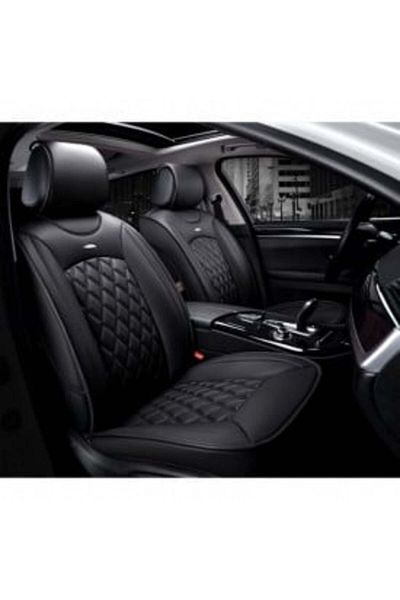 DELUXETUNING Set 2 huse scaune auto pentru fata, piele ecologica, negru