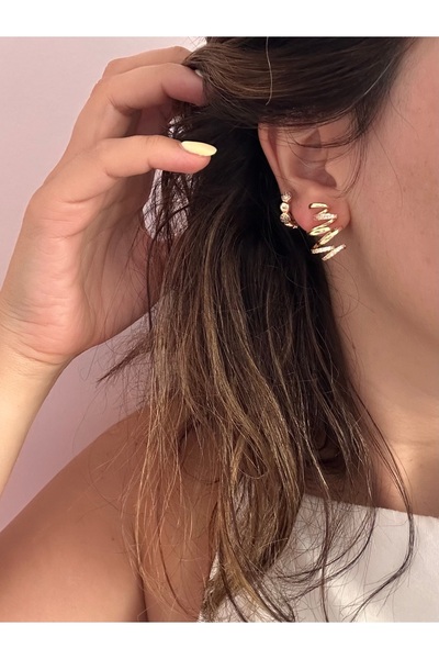 YENGEÇ Steel Zircon Stone Detailed Earrings