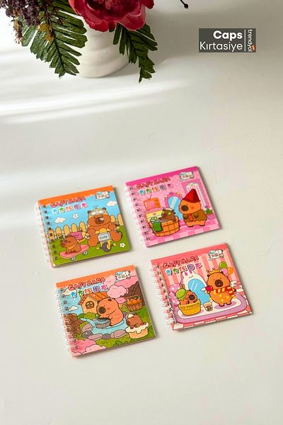 caps anlarınızı paylaştığınız ortağınız 2Pcs Capybara Themed Spiral Notepad and Sticker Set 120+ Transparent Stickers 48 Sheets Note Space