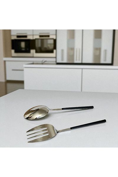 Gead Stylish Metal Serving Spoon and Fork Set – 2 Pieces