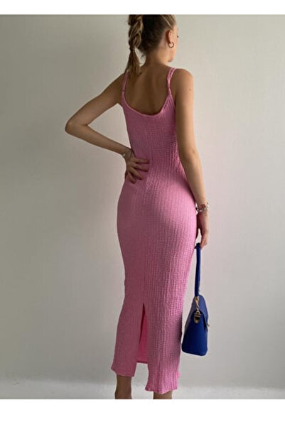 Femaura Elbise - FM072 Model Askılı İnce Bürümcük Elbise.
