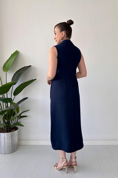 MaziButik Side Tie Sleeveless Dress Navy Blue