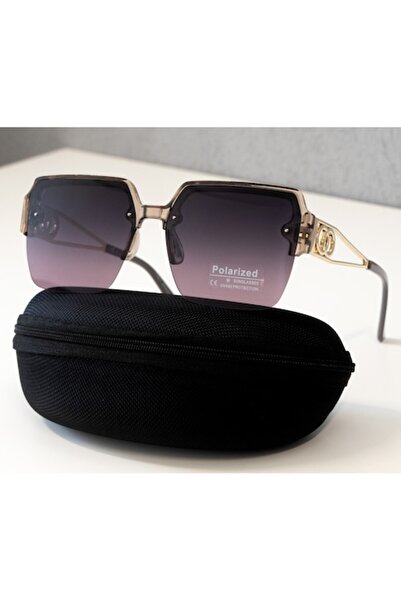 PARUNIV Ochelari de soare dama, polarizati, UV400, lentila gradient, brate metalice aurii cu detaliu decorat