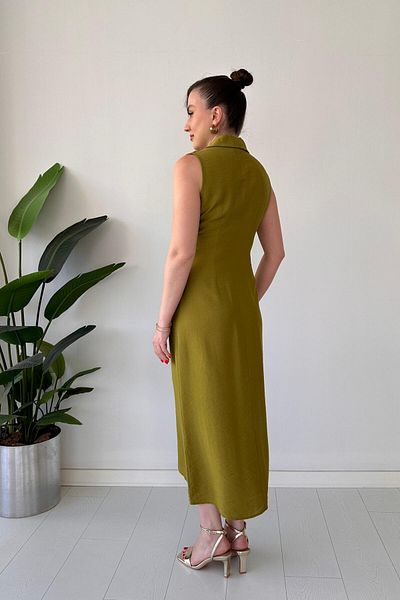 MaziButik Side Tie Sleeveless Dress Oil Green