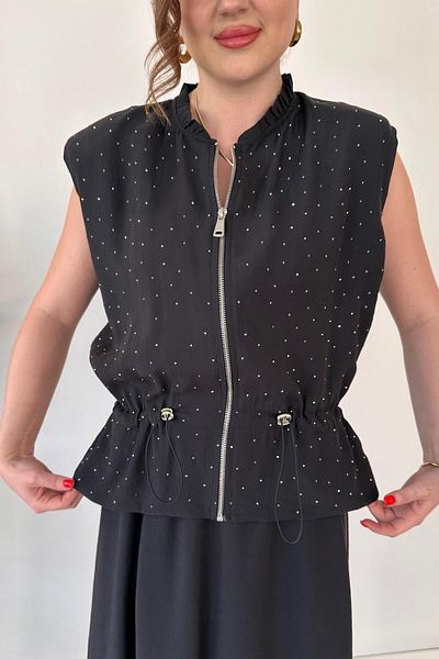 MaziButik Glitter Jacket and Skirt Suit Black